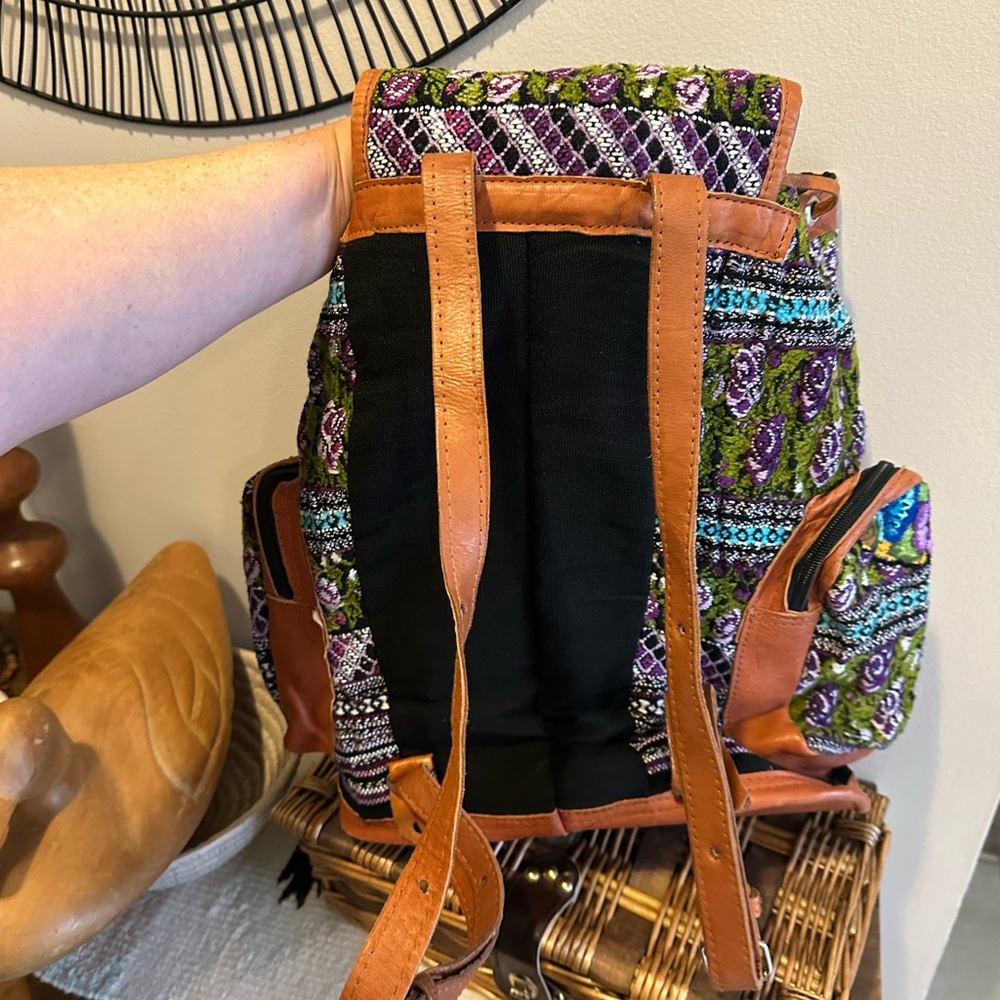 Embroidered and Leather Artisan Backpack - Picture 5 of 7